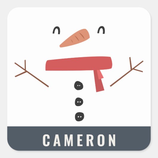 grappige, leuke sneeuwman op maat van kinderen vierkante sticker (Voorkant)