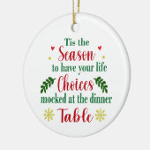 Grappige levenskeuzes bespot kerstversiering keramisch ornament (Links)