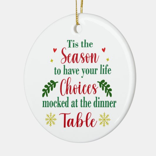 Grappige levenskeuzes bespot kerstversiering keramisch ornament (Links)