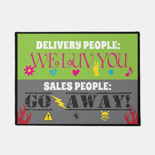 Grappige levering mensen we leven je verkoop gaan deurmat (Voorkant)