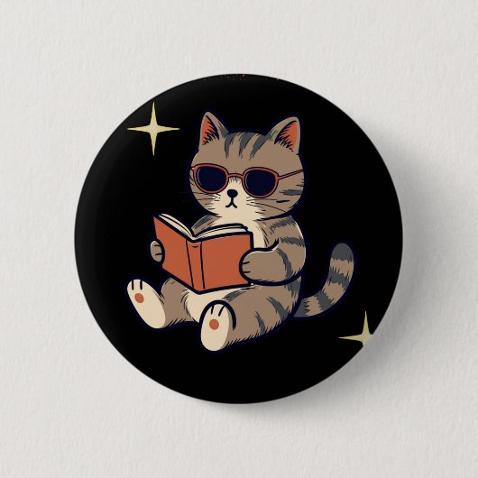 Grappige Lezende Kat Ronde Button 5,7 Cm (Voorkant)