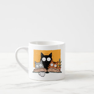 Grappige Lezende Katten Illustratie Espresso Kop