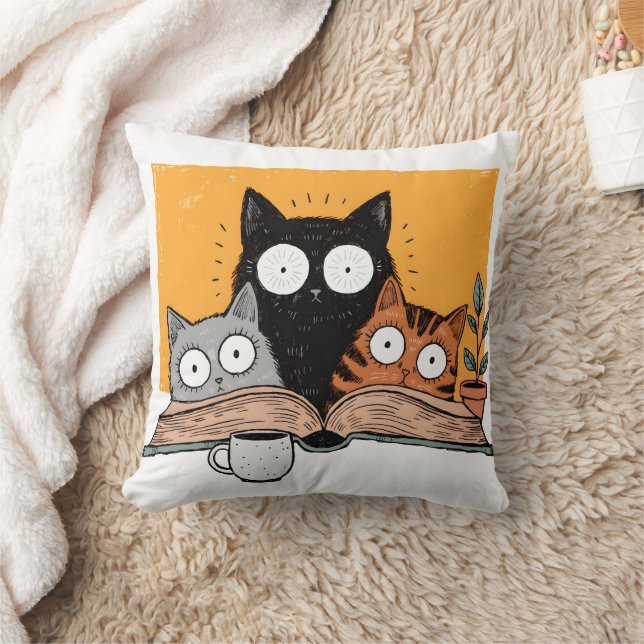 Grappige Lezende Katten Illustratie Kussen (Deken)