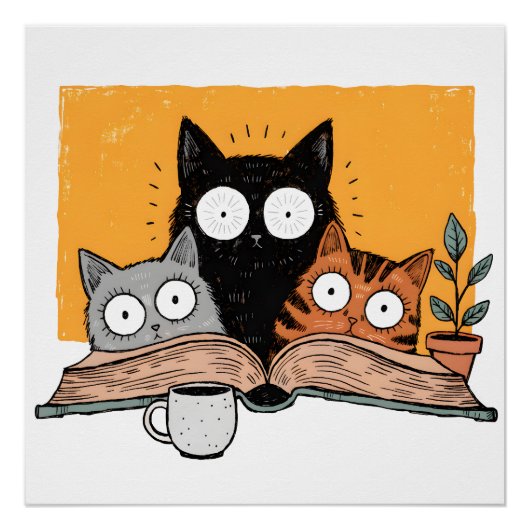 Grappige Lezende Katten Illustratie Perfect Poster (Voorkant)