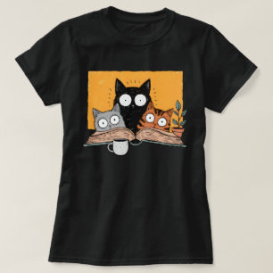 Grappige Lezende Katten Illustratie T-shirt