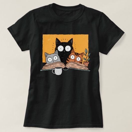 Grappige Lezende Katten Illustratie T-shirt (Design voorkant)