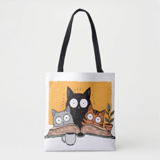 Grappige Lezende Katten Illustratie Tote Bag (Voorkant)