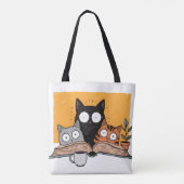 Grappige Lezende Katten Illustratie Tote Bag (Achterkant)