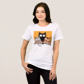 Grappige Lezende Katten Illustratie Tri-Blend Shirt (Voorkant volledig)