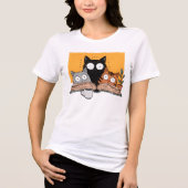 Grappige Lezende Katten Illustratie Tri-Blend Shirt (Voorkant)