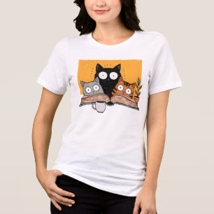 Grappige Lezende Katten Illustratie Tri-Blend Shirt