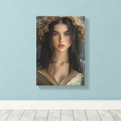 Grappige lezer met bloemenkroon canvas afdruk (Insitu (Houten vloer))