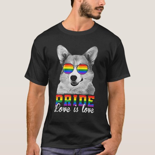 Grappige LGBT Pride Love Is Love Corgi Hond T-shirt (Voorkant)