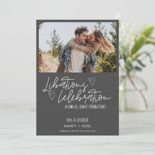 Grappige libraties viering foto bruiloft save the date (Staand voorkant)