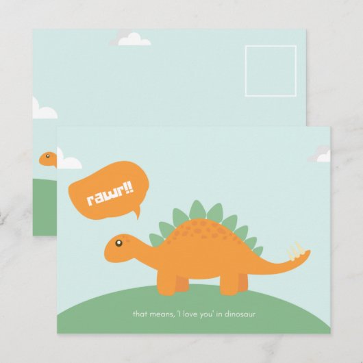 Grappige Liefde Lichtblauwe Dinosaurus Briefkaart (Voorkant / Achterkant)