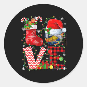Grappige liefde volleybal Santa Hat Christmas Lig Ronde Sticker