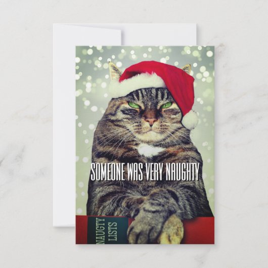 Grappige lieve boze kat kerstkaart bedankkaart (Voorkant)
