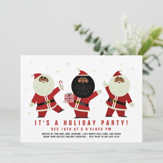 Grappige Lieve Dansende Zwarte Kerstman Feest Kaart (Staand voorkant)