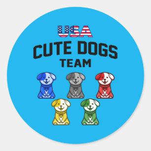 Grappige lieve honden Usa puppy team Ronde Sticker
