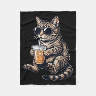 Grappige lieve kat drinkt ijskoude koffie Cool die Fleece Deken