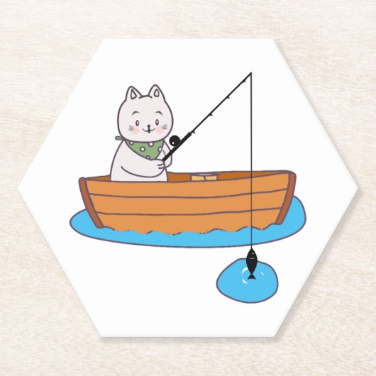 Grappige lieve kat kitten met hengel kartonnen onderzetters (Voorkant)