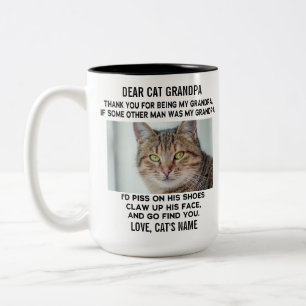 Grappige lieve kat opa   De Foto & de Naam van de  Tweekleurige Koffiemok