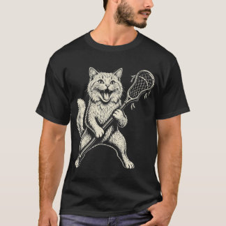 Grappige lieve kat speelt Lacrosse Vintage T-shirt