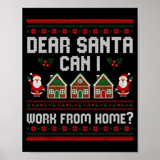 Grappige lieve kerstman kan ik van huis uit werken poster (Voorkant)