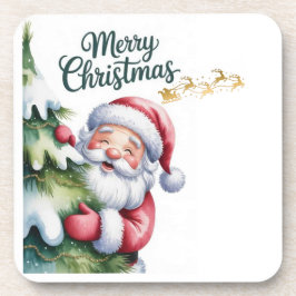 Grappige Lieve Kerstman met Boom en Typografie Bier Onderzetter