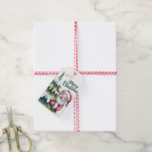 Grappige Lieve Kerstman met Boom en Typografie Cadeaulabel (Met Touw)
