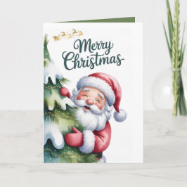 Grappige Lieve Kerstman met Boom en Typografie Kaart
