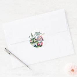 Grappige lieve Kerstman met boom en typografie Ronde Sticker