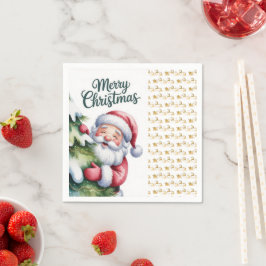 Grappige Lieve Kerstman met Boom en Typografie Servet