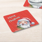 Grappige Lieve Kerstman & Typografie Kartonnen Onderzetters (Schuin)