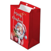 Grappige Lieve Kerstman & Typografie Medium Cadeauzakje (Voorkant Gekanteld)