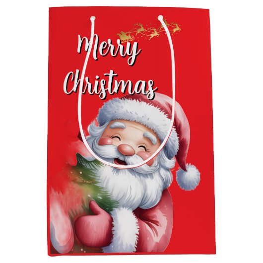 Grappige Lieve Kerstman & Typografie Medium Cadeauzakje (Voorkant)