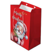 Grappige Lieve Kerstman & Typografie Medium Cadeauzakje (Achterkant Gekanteld)