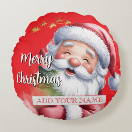 Grappige Lieve Kerstman & Typografie Rond Kussen