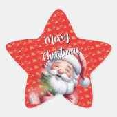 Grappige Lieve Kerstman & Typografie Ster Sticker (Voorkant)