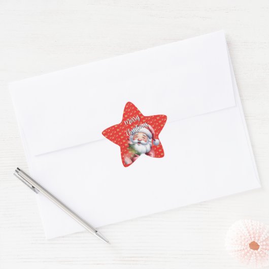 Grappige Lieve Kerstman & Typografie Ster Sticker (Envelop)