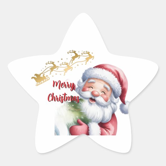 Grappige Lieve Kerstman & Typografie Ster Sticker (Voorkant)