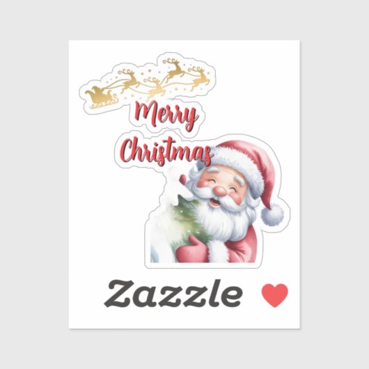 Grappige Lieve Kerstman & Typografie Sticker (Vel)