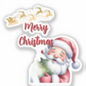 Grappige Lieve Kerstman & Typografie Sticker (Voorkant)