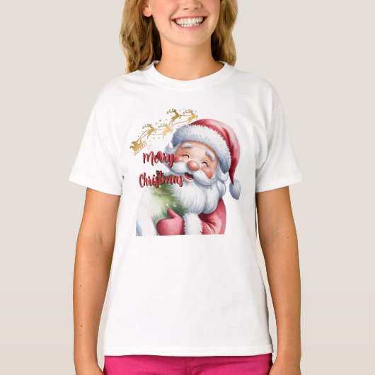 Grappige Lieve Kerstman & Typografie T-shirt (Voorkant)
