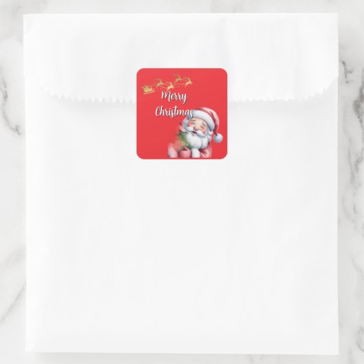 Grappige Lieve Kerstman & Typografie Vierkante Sticker (Tas)