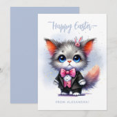 Grappige lieve kitten in smoking Gelukkig Pasen Feestdagenkaart (Voorkant / Achterkant)