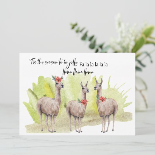 Grappige Lieve Lama's Waterverf Kerstkaart (Staand voorkant)