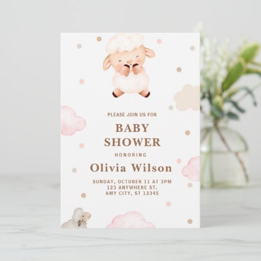 Grappige lieve meisjes baby shower uitnodiging (Staand voorkant)