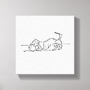 Grappige Lijn Kunst Worst Hond Canvas Afdruk
