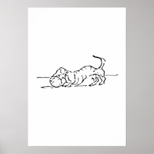 Grappige Lijn Kunst Worst Hond Poster